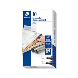 Staedtler Duo Rotulador permanente punta redonda fina 0,6 mm y mediano 1,5 mm, negro Ref 3849 [Pack 10]