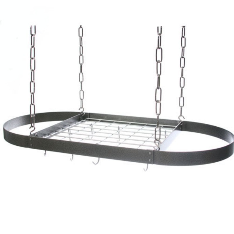 Oval Grid Pot Rack in White w Chrome Hardware -