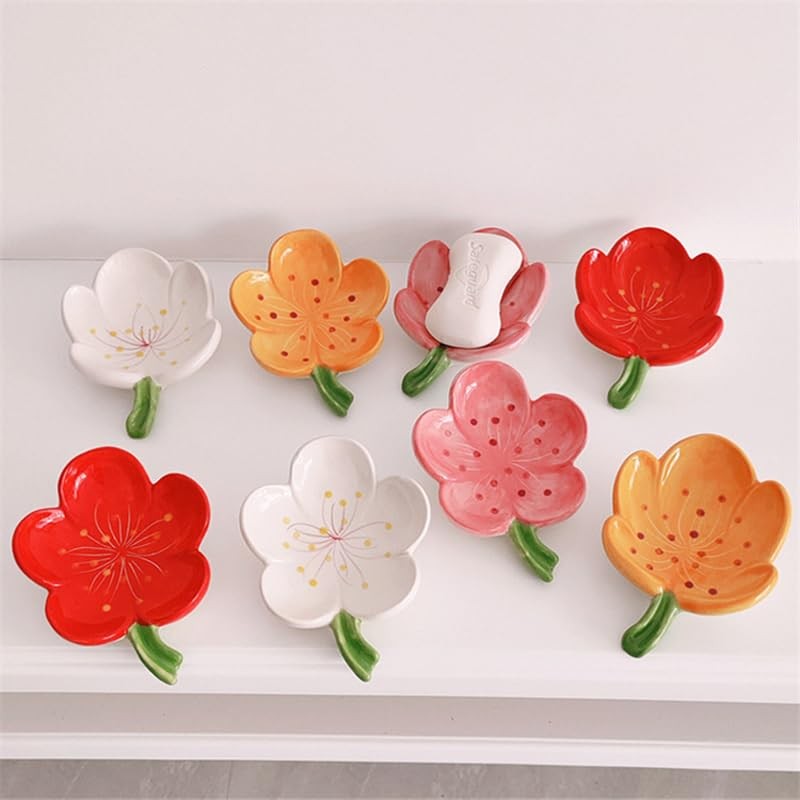 Flower Soap Dish Ceramic Soap Dish with Drain Cute, Embellishments