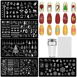 JCAKES 5Pcs Christmas Nail Stamp Snowflake Stamping for Nails Festival Nail Stamping Plates Xmas Nail Design Stamp Nail Art Template Acrylic Nail Tools with Nail Stamper, Scraper
