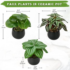Briful 3PCS Fake Plants Potted Artificial Plants Mini Faux Plants in Black Ceramic Pots Greenery Décor for Home Office Table Room Farmhouse Indoor Decoration