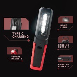 SCI Rechargeable LED Work Light, 3 Lighting Modes, 3350mAh Portable Mechanic Magnetic Light, Magnetic Base & Hanging Hook, Car Repairing/Mechanics/Emergency/Camping (932A), Fathers'/Dads' Gifts