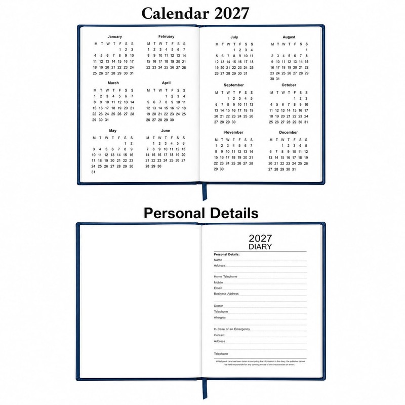 2027 Pocket Diary Week To View – Small Hardback Pocket