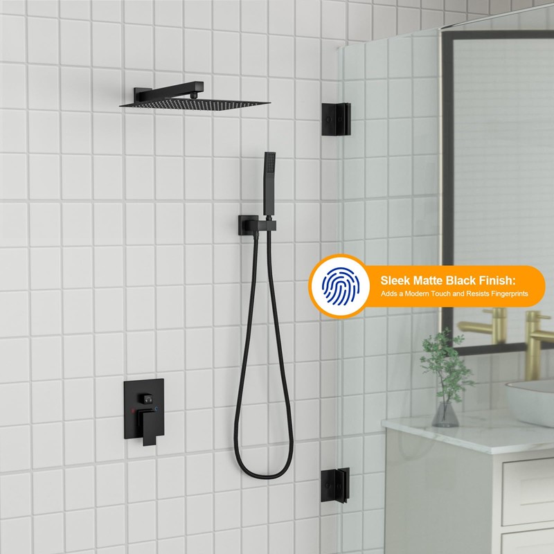 Dcolora 10 In. Rainfall Shower System with Handheld, Matte Black