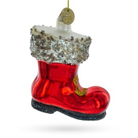 Festive Santa Boot Blown Glass Christmas Ornament
