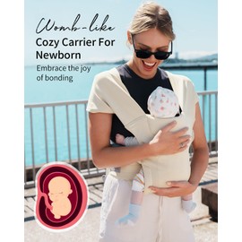 Newborn Carrier, Baby Carrier, MOMTORY Cozy Baby Wrap Carrier, with Hook&Loop for Easily Adjustable, Soft Fabric, Cream