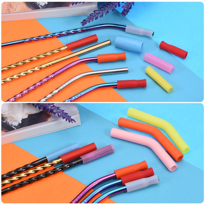 uxcell 8pcs Silicone Straw Tips, Metal Straw Covers, Soft Reusable