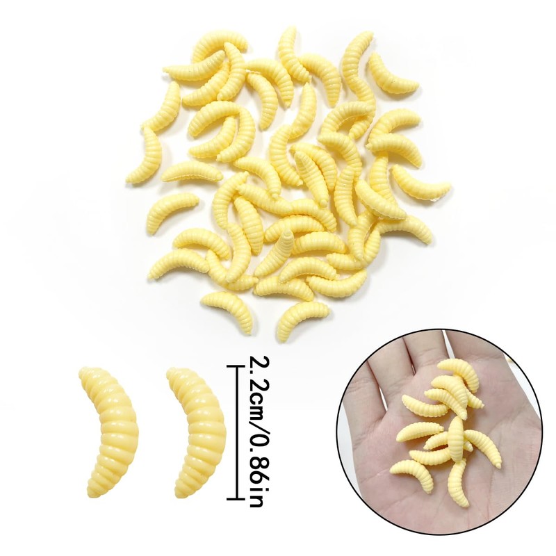WELANE Mini Soft Worm Lures, 50 PCS Small Realistic Fishing