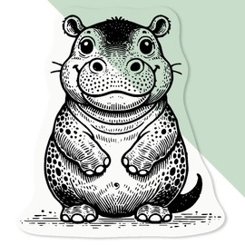 4 x Small 50mm 'Happy Baby Hippo' Transparent/Clear Sticker Decals for Windows/Cars/Walls (DC00139372)