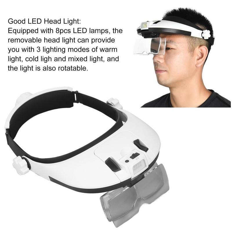 Head Magnifier Rechargeable Magnifying Glasses LED with 5pcs Eyeglass for