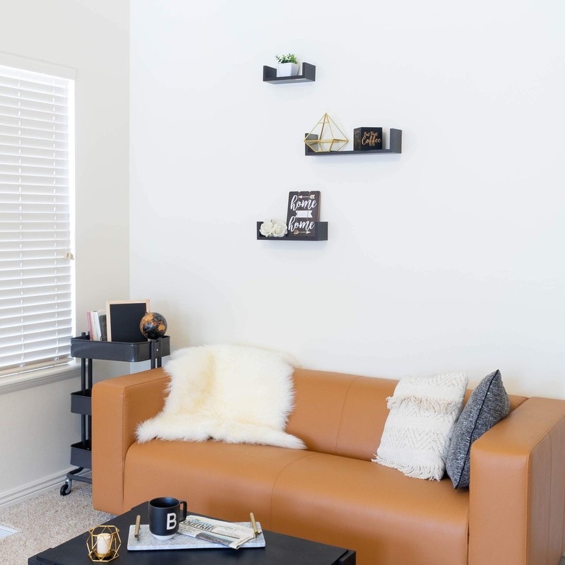 Floating Shelves, Bathroom or Living Room Wall Decor, Walnut (3-Shelf