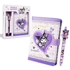 Ku-rom Diary Book, Cute Notebook, Kids Leather Journal Notebook Set for Writing and Drawing, Kawaii Stationery Set with Pen Includes Colourful Inserts, Back to School Gift for Girl and Students