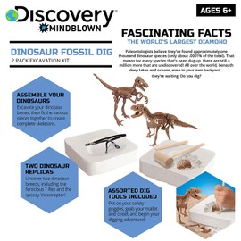 Discovery #MINDBLOWN Dinosaur Fossil Dig Excavation Kit, 15 Piece T-Rex & 10 Piece Velociraptor