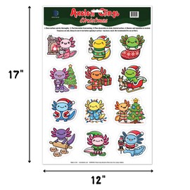Axolotl in Costume Adjustable and Reusable Sticker Clings - Great for Decorating Windows, Water Bottles, Lockers, and Notebooks - 12"x17" Sheet (Christmas)
