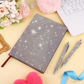 DAVAXI 3 Pcs Rhinestone Notebook Pen Sets Crystal Pens Bling Notebook A5 Diamond Glitter Journal Notebook with 2 Pcs Bling Pens for School Office Students Writing Gifts