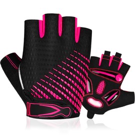 BTNEEU Fingerless Cycling Gloves with Gel Half Finger Cycling Gloves for Men and Women, Breathable Non-Slip Road Bike Gloves Men for Mountain Bike Training Fitness Sports (Pink, M)
