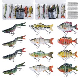Goture Bass Fishing Lures, Lifelike Jointed Swimbait for Trout Walleye Crappie Pike, Slow Sinking Segment Swimming Bait Fishing Lure for Freshwater and Saltwater, Bass Lures with Tackle Box and Snaps