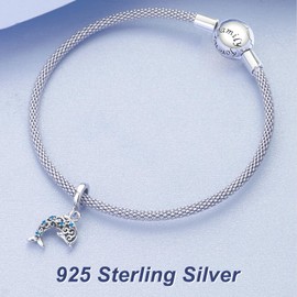 Simphman Summer Ocean 925 Sterling Silver Charms Dangles Blue Dolphin for Bracelets and Necklace Jewelry Gift for Women Family and Friends