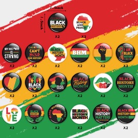 Dvbonike 40Pcs Black History Month Buttons Pins - Black Power Round Badges Party Favor Decoration My History Is Strong Fist Pinback for Lives Matter Activity Supplies Clothe Bag Accessories