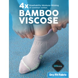 Juclise Coolmax Bamboo Viscose Compression Socks for Women Moisture Wicking Padding Anti Blister Sports Ankle, Light purple + aqua black + light grey, 38 - 42