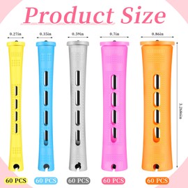 Tigeen 300 Pcs Perm Rods for Natural Hair Plastic Hair Rollers, No-Heat Small Curling Rods Cold Wave Rod for Women DIY Styling Hairdressing Tools (0.27,0.35,0.59,0.7,0.86 inch,Mix Color)