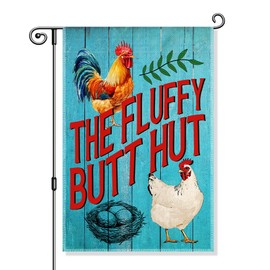 Gkodw The Fluffy Butt Hut Garden Flag, Funny Fresh Eggs Yard Flag for Outside, Farm House Outdoor Home Porch Fall Chicken Coop Décor, Chicken Lover Gifts for Farmer Gardener