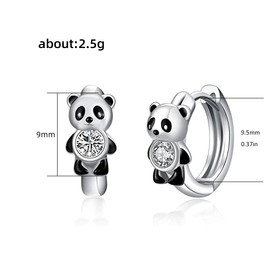 Tiny Panda CZ Cartilage Small Hoop Earrings for Women Teen Girls Cute Sterling Silver Plated Animal Mini Sleeper Huggie Hoops Round Cirlce Piercing Hooped Fashion Jewelry Gift