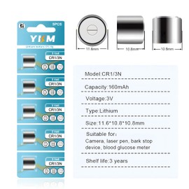 YKM CR1/3N 3V Lithium Batteries CR 1/3N DL1/3N CR-1/3N 2L76 for Dog Collar 170mAh 10 Pack