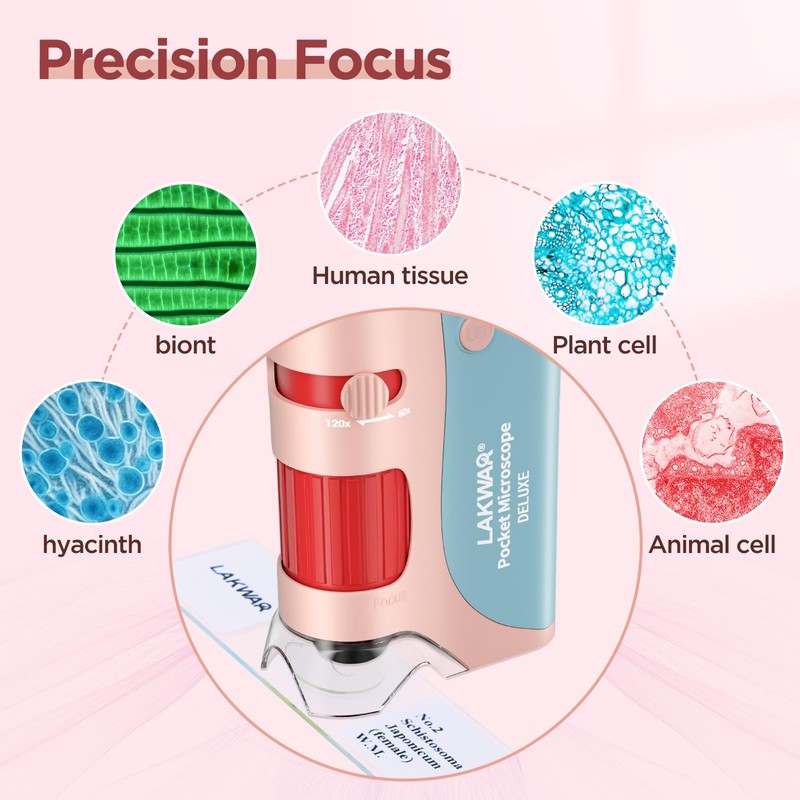 60x-120x Mini Pocket Microscope for Kids Adults, Portable Handheld Microscope