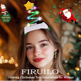 Firuilo Light Up Christmas Headbands Springy Christmas Tree Hairbands With Bells Star Led Xmas Hair Accessories for Women