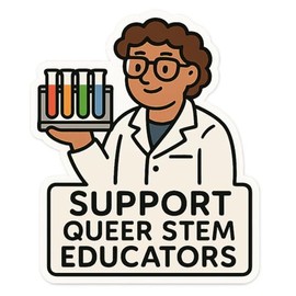 Science Teacher in Lab Coat with Rainbow Test Tubes STEM Cartoon Sticker (2.75" x 3.25")