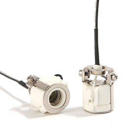 JNXQWE E11 Mini Candelabra Ceramic Screw Lamp Holder Base Socket,2-Pack E11 Mini Can Halogen Socket,E11 Lampholder with 8inch Leads 1000W,250V (with 1/8 Hickey)
