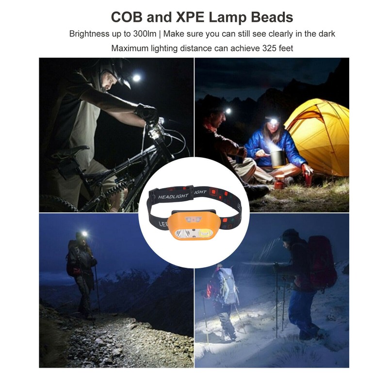 LED Headlamp USB Rechargeable 300lm High Bright COB XPE 6