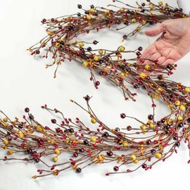 Artificial Warm Apple Pie Pip Berry Garland - Year Round Rustic Berries, Farmhouse Home Decor for Table Arrangements, Fireplace Mantel, and Centerpiece Decorations (54" Long)