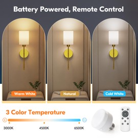 NIORSUN Battery Operated Wall Sconce Set of 2, Gold Wireless Rechargeable Wall Lights with 5200mAh Dimmable Detachable Bulbs and Remote, 9 Colors Sconces Wall Decor for Bedroom Living Room Hallway