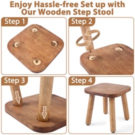 Wesketch Wooden Step Stool for Adults and Toddlers, Plant Stool with Four Detachable and Assembled Legs for Playroom, Kitchen, Bedroom, Bathtub-Walnut