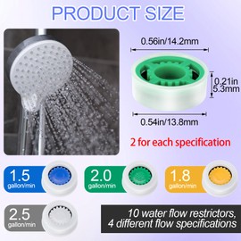 BEIQIYA 10pcs Shower Flow Reducer Limiter, GPM 1.5/1.8/2.0/2.5/3.0, Shower Head Water Saver Adapter Set, Water Flow Restrictor for Bathroom Toilet Kitchen- 5 Colors
