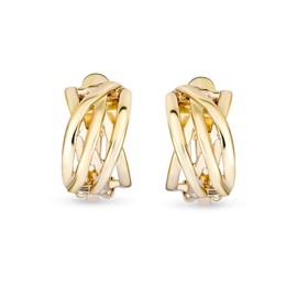 Classic Open Criss Cross Twist Wire Celtic Knot Weave Wide Half Hoop Clip On Earrings for Women Non Pierced Ears Gold Plated Brass