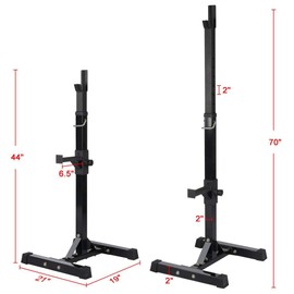 Yaheetech Pair of Adjustable Squat Rack Standard 44-70 Inch Solid Steel Squat Stands Barbell Free-press Bench Home Gym Portable Dumbbell Racks Stands