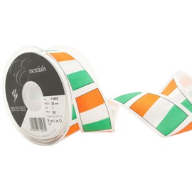 Berisfords 13665 20 m x 35 mm Irish Tricolour Printed Ribbon, Orange/White/Green