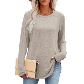 OFEEFAN Sweaters for Women 2025 Fall Outfits for Women Long Sleeve Shirts Tunic Tops Loose Fit Dressy Winter Fall Fashion Clothing XL Khaki