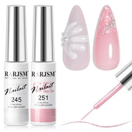 RARJSM Pearl Nail Art Gel Liner 2 Pcs Set Pearlescent Milky Silver White and Pink Shell Glitter Swirl Effect Gel Nail Polish 8ml Build in Thin Brush Painted Drawing Striper Gel Polish Curing Requires
