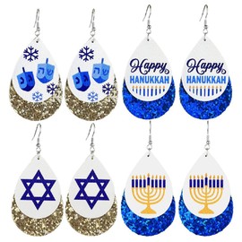 Hanukkah Acrylic Dangle Earrings Set for Women Menorah Dove Star of David Wooden Drop Earrings Chanukah Candle Star Gnomes Shape Resin Teardrop Earrings Jewish Hanukkah Holiday Jewelry - Set 1