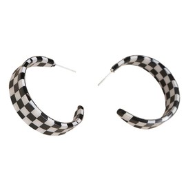 C shaped Minimalist 80s Acrylic Drop Earrings Checkerboard Y2k Lightweight Hoop Earrings For Women Jewelry Gift-Black