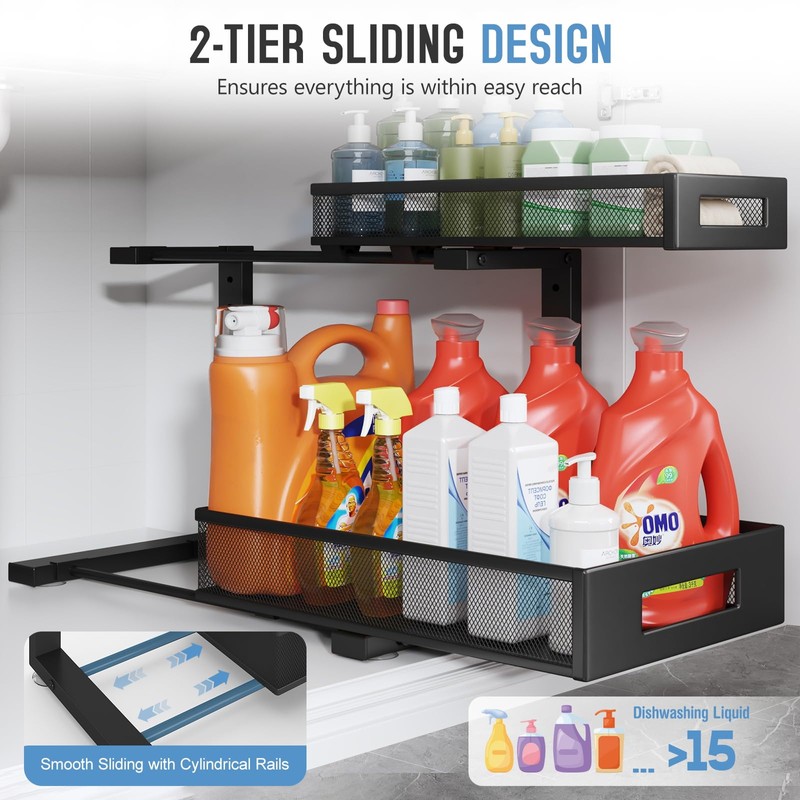 Biboraya 1 Pack 17IN Depth Under Sink Storage Organizer, Large
