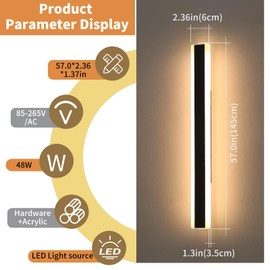 Daoseolo Modern Outdoor Wall Lights, 57inch Long Linear LED Wall Sconce, 3000K Warm White, IP65 Waterproof, 50W, Minimalist Lamp Black Exterior Lighting Fixture for Porch, Garden, Yard