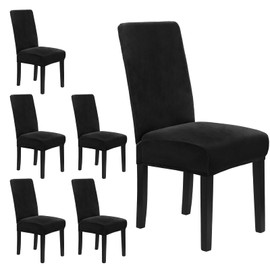 MOSAYT Velvet Dining Chair Covers Set of 6 - Stretch Slipcovers with Thick Removable Fabric for Parsons Chairs, Washable Seat Protectors for Kitchen, Banquet & Home Decor, Black