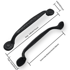 CABDM 2 Pack Rustic Black Hammered Cabinet Pulls - Vintage Kitchen Cabinet Hardware, 5 Inch (128mm) Hole Center