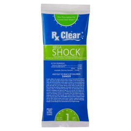 Rx Clear Mega Shock | 73% Calcium Hypochlorite | Kills Algae in Swimming Pools | Works As Pool Sanitizer Clarifier and Algicide | One Pound Bags | Single Pack