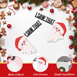 Minicoco Christmas Decorations Merry Christmas Door Frame Decoration Creative Wooden Santa Claus Angel Door Frame Ornaments New Year Gift, 2PCS